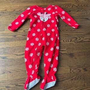 Carter's Fleece Zip Footie Pajama - Holiday Reindeer Christmas Winter - 3T